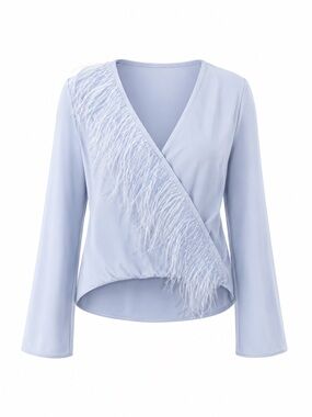 Zara NWT light blue faux feather top, XS